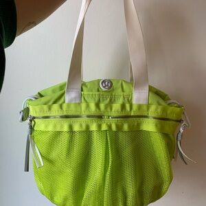 Lululemon Green and White Canvas Tote with Slouchy Shape and Durable Straps